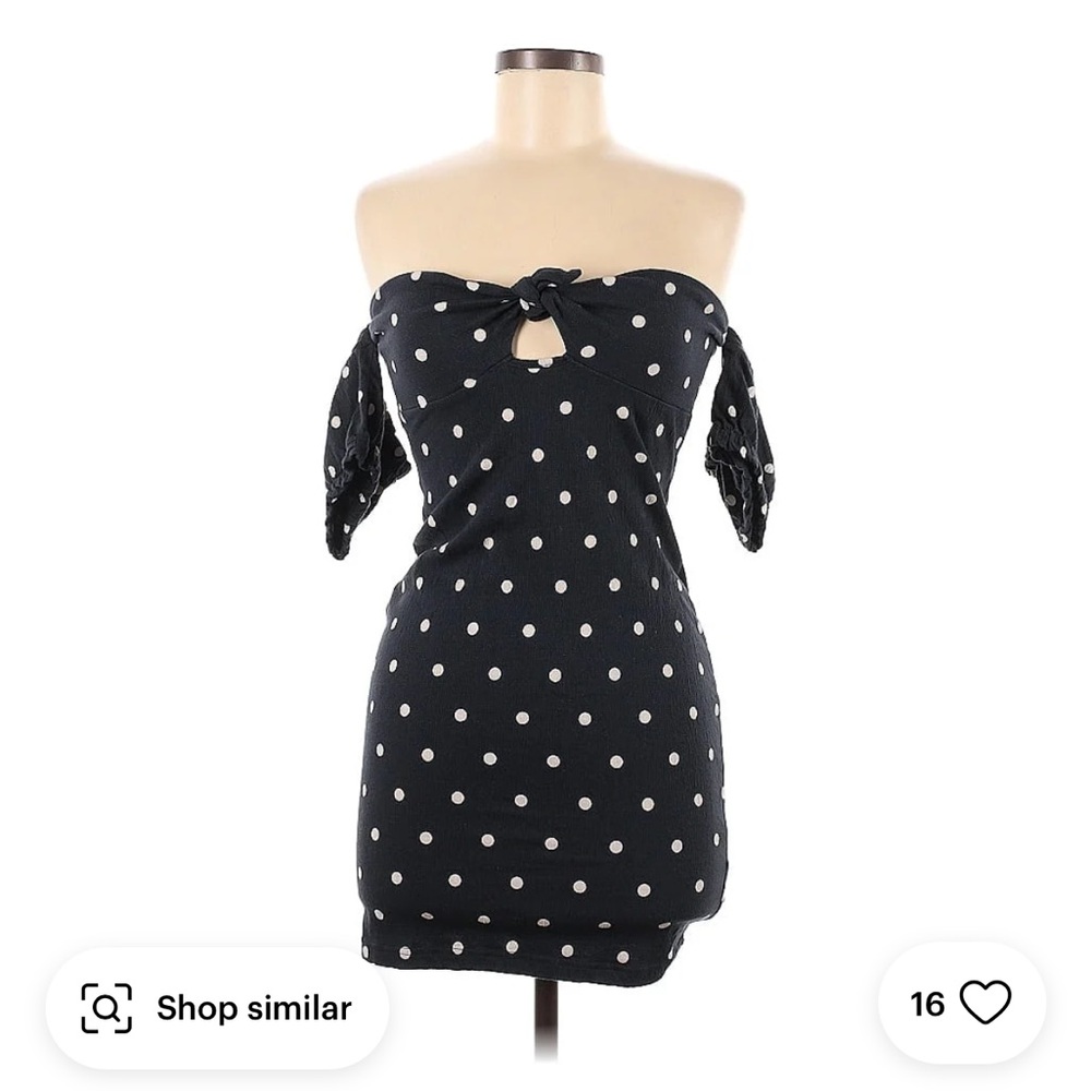 ASOS petite off shoulder crinkle sundress with puff sleeve in polka dot
